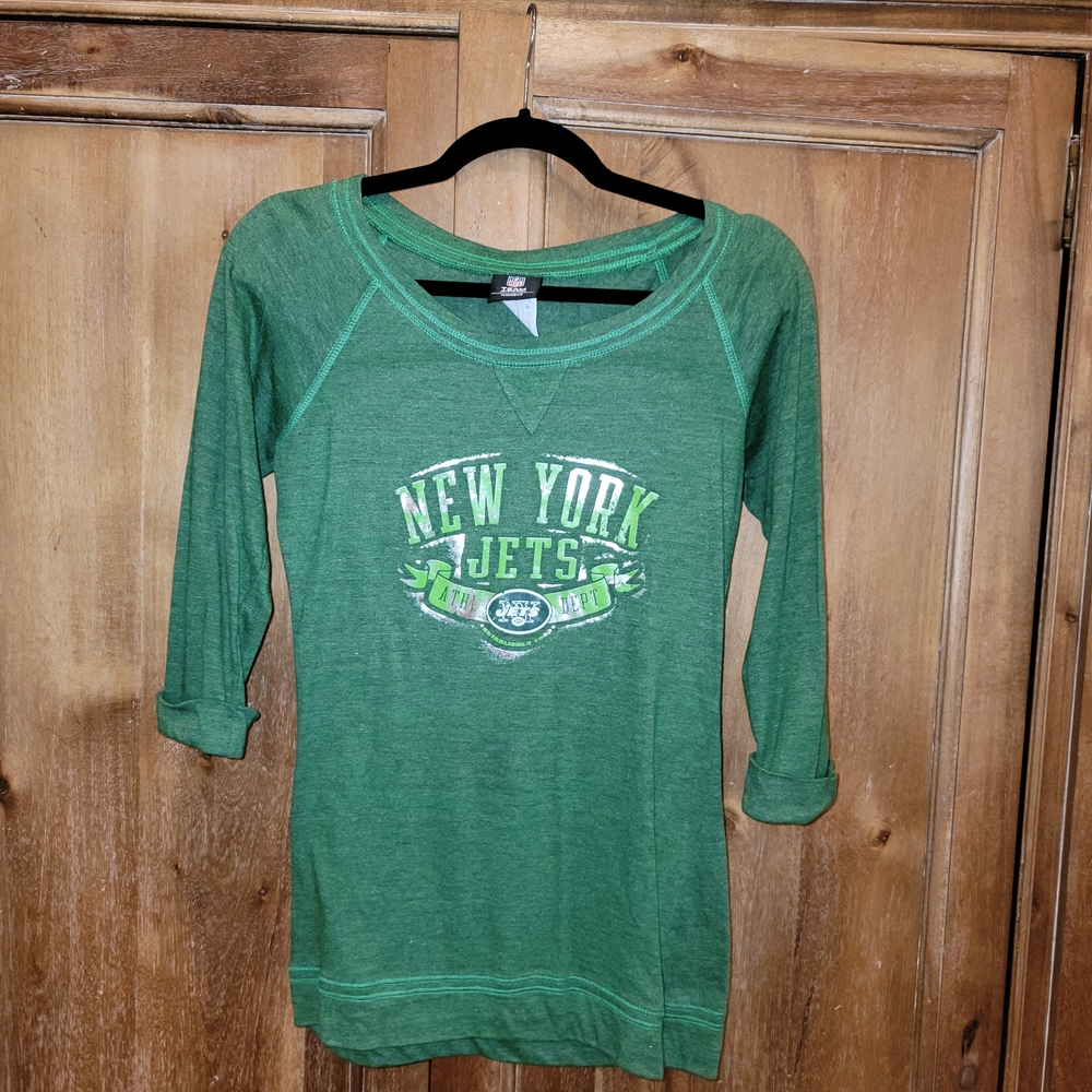 NFL Green New York Jets Cropped Sleeve Shirt Size Medium